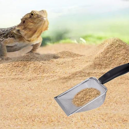 Reptile Sand Substrate Scoop Reptile Sand Fine Mesh Reptile Scooper Stainless Steel Terrarium Substrate Sand Bedding Litter Cleaner Scoop and Reptile Long Feeding Tongs Set (Black-2mm) - color: Black-2mm
