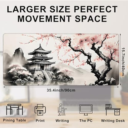 Desk Mat, Watercolor Cherry Blossom and Temple Large Extended Gaming Mouse Pad,Waterproof Non-Slip Rubber Base and Stitched Edges Desk Pad for Work Game Office Home 35.4x15.7in - color: Colour8