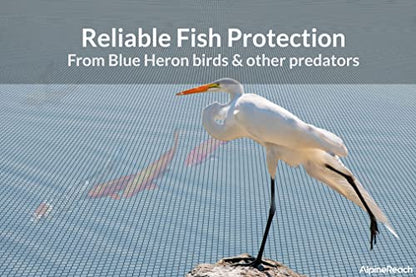 AlpineReach Koi Pond Netting Kit 7 x 10 ft Black Heavy Duty Woven Fine Mesh Net Cover for Leaves - Protects Koi Fish from Blue Heron Birds, Cats & Predators – Reusable & Stakes Included