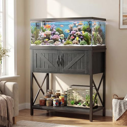 Petrova 20-29 Gallon Fish Tank Stand, Metal Double Aquarium Stand with Storage Cabinet, Heavy Duty 31.5" L* 16.54" W Tabletop, 330LBS Capacity, Grey - color: Grey, size: 31.5" L x 16.5" W x 31.5"H