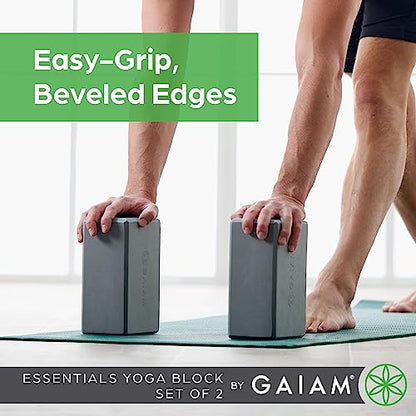 Gaiam Yoga Block - Supportive Latex-Free Eva Foam - Soft Non-Slip Surface with Beveled Edges for Yoga, Pilates, Meditation - color: Grey, style: 2 Blocks