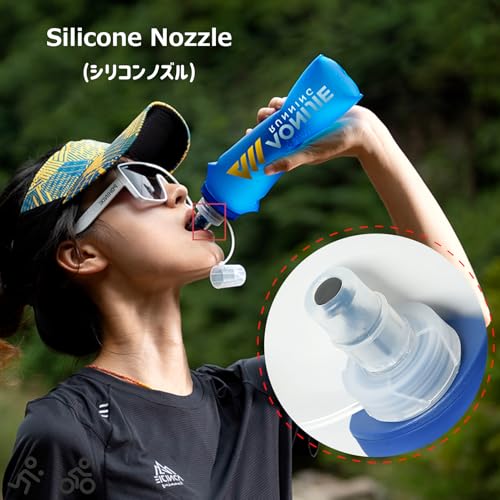 Azarxis TPU Soft Flask Collapsible Water Bottle Running Folding Gel Water Reservoir Handheld for Hydration Pack Hiking Cycling Climbing Jogging Marathon Trail Race - color: #01 Blue - 500 ml - 2-pack