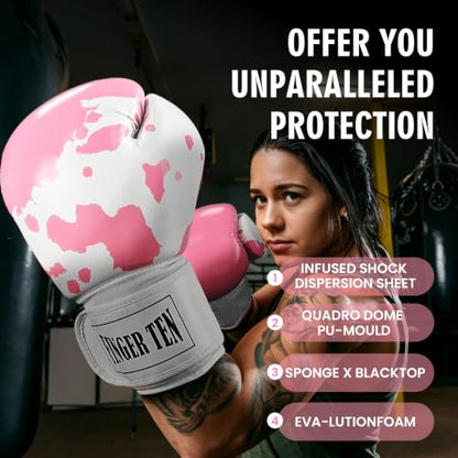 FINGER TEN Stylish Pattern Boxing Gloves Women 8-16 oz - color: Pink&White, size: 8 oz