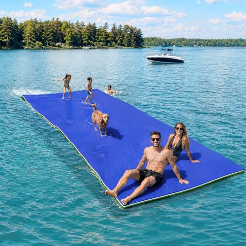 Floating Water Mat for Lake, 1.5 inch Thick Lily Pad Floating Mat for Adults, 3 Layers XPE Foam Lily Pad for Pool, River, Ocean, Boat, Beach - color: Blue/White/Green, size: 12FT*5.5FT