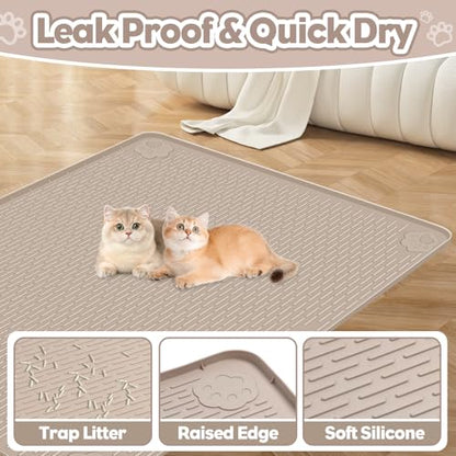 Cat Litter Mat, Extra Large 40" x 28" Silicone Mat Litter Trapping Mat for Scatter Control, Soft on Kitty Paws, Easy to Clean (Khaki) - color: Khaki