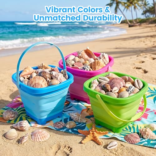 Collapsible Bucket for Kids, Foldable Pail Bucket for Beach Toys, Summer Toys, Camping Gear, Beach Party, Fishing, and Fun Summer Activities