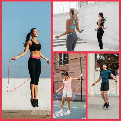 Weighted Jump Rope Nylon Adjustable - Tangle-Free Jump Rope for Women, Men, Kids, and Adults with Foam Handle, Rapid Speed with Ball Bearings, 360° Rotation Jumprope for Exercise, Fitness and Training - color: Red