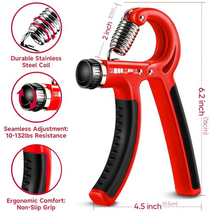 FitBeast Grip Strengthener Forearm Strengthener Hand Grips Strengthener Kit - 5 Pack Adjustable Resistance - color: Red