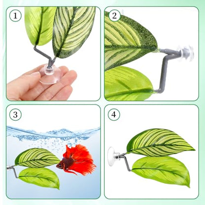 5 Pcs Fish Tank Accessories Aquarium Shrimp Hideout Betta Toys Betta Leaf Hammock Toys Set Plastic Aquarium Plants that Won’T Damage Fishtail Hideout with Spare Suction Cup for Smallfish