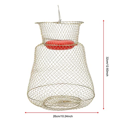 Portable Fishing Cage , Stainless Steel Mesh Fishing Bait Storage Cage , to Floating Fish Basket with Floating Bowl , for Outdoor Fishing(33cm in Diameter)