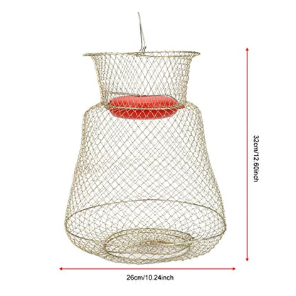 Portable Fishing Cage , Stainless Steel Mesh Fishing Bait Storage Cage , to Floating Fish Basket with Floating Bowl , for Outdoor Fishing(33cm in Diameter)