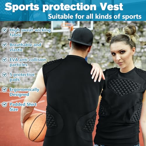 Men's Football Rib Protector Vest Heart Sternum Chest Shoulder Guard Padded Shirt for Aldult Rugby Softball - size: X-Large