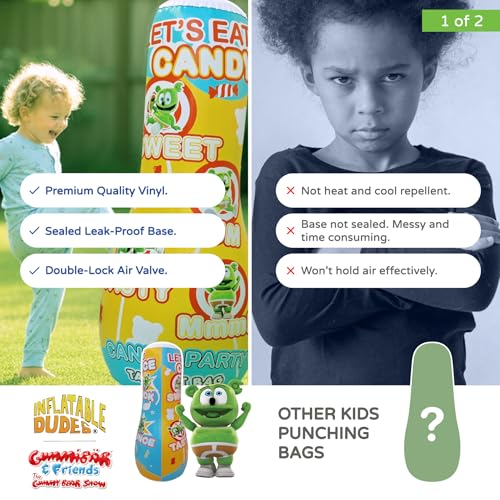 INFLATABLE DUDES Kids Punching Bag- Bop Bag | Sand-Base - color: Gummibar | Pre-filled with Sand, size: 47"