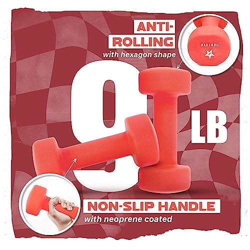Yes4All Neoprene Dumbbells, Pairs and Sets with Rack for Home Workouts - color: H. Dark Red - 9lbs - Pair, style: Pair