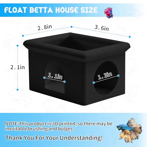 Floating Betta Fish Hammock Cave House for Aquarium, 3D Printed Betta Shrimp Feeder & Hideout Cave Toys, Small Aquarium Feeding Ring Decor, Turtle Fish Tank Decorations Accessories -Black