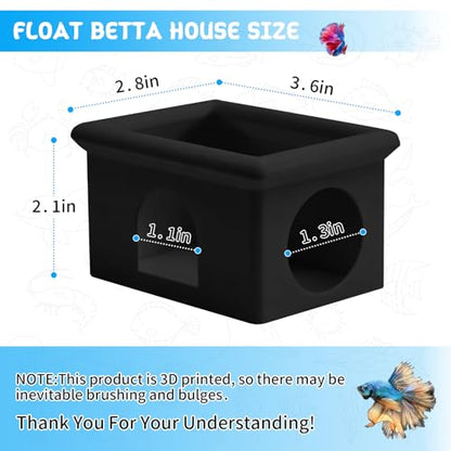 Floating Betta Fish Hammock Cave House for Aquarium, 3D Printed Betta Shrimp Feeder & Hideout Cave Toys, Small Aquarium Feeding Ring Decor, Turtle Fish Tank Decorations Accessories -Black