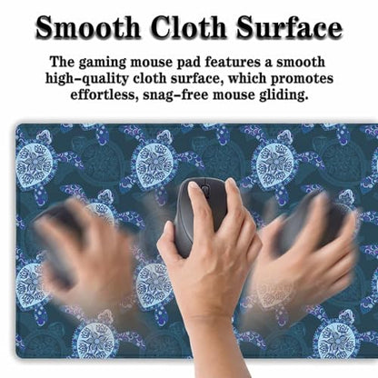 Computer Desk Mat Blue Mats, Gaming Mouse Pads Big Mouse Pad, Desk Pads Large Non-Slip Rubber Base Waterproof with Stitched Edges, 35.4 X 15.7 inch for Work/Game/Office/Home Turtle Pattern - color: Blue Turtle Pattern