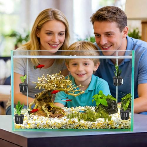 Fish Tank Plant Holder | 4 Pieces Suction Cups Cultivation Cups | Aquarium Plant Pots | for Fish Tank Betta Shrimp Freshwater Terrarium Home Workplace Decor