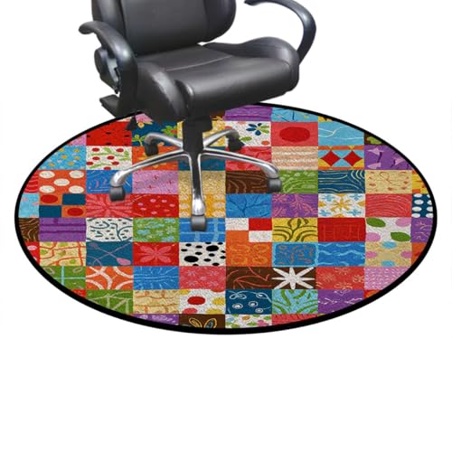 Abstract Anti-Slip Gaming Chair Mat for Hardwood Floors, Folk Art Inspired Rubber Floor Protector for Computer & Gaming Chairs, Multicolor Diameter 35.4 in - color: Abstract_0475, size: Diameter 35.4 in