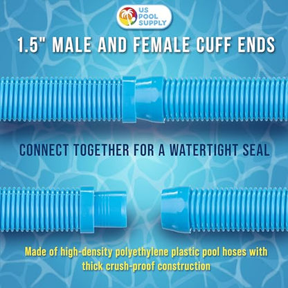 U.S. Pool Supply Professional Swimming Pool Vacuum Cleaner Hoses, Shorter 20" Sections, 4 Pieces - Extension Replacement Hoses 1.5" Cuffs Flexible Spiral Wound - Fits Most Brands of Automatic Cleaners
