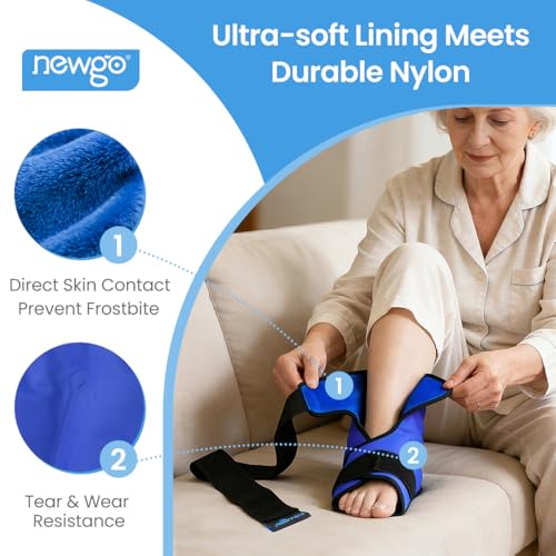 NEWGO Foot Ice Pack Wrap – Cold Compression for Plantar Fasciitis, Blue | 360° Full Coverage Gel Ice Boot, Reusable For Heel & Ankle Pain, Swelling, Achilles Tendonitis, Sprains - color: Blue