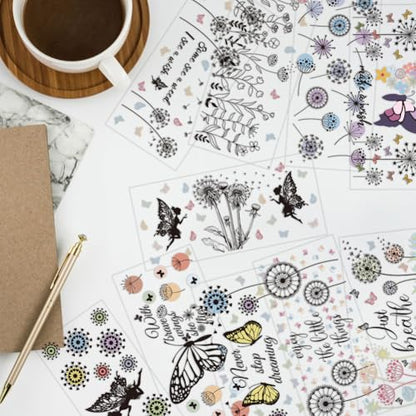 arricraft 10 Pcs Dandelion Theme Cup Printing UV Transfer Papers, 10 Styles Bohemian Flowers Fairy Butterfly PVC DIY Heat Transfer Stickers Inspirational Decal for 16 OZ Glass Cups Crafts 9.5x4.3inch - style: Dandelion Theme