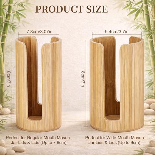 2-Pack Bamboo Mason Jar Lid Organizer for Wide & Regular Mouth Jars – Storage Holder for Mason, Canning, Ball & Tumbler Lids