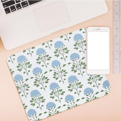 Hydrangea Mouse Pad Moss Blue Flroal Small Mousepad for Laptop Desk, Flower Cute Mouse Pad for Computers Aesthetic, Hydrangea Office Desk Accessories for Office Women 11.8x9.8