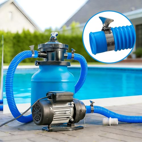 2 Pack Pool Pump Hoses for Above Ground Pools 1.25" x 59" Long Filter Pump Hose Replacement Blue Pool Filter Pump Hose with 4 Metal Clamps & 2 Pipe Holders