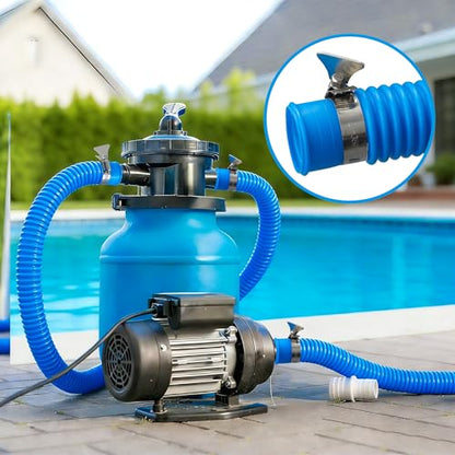 2 Pack Pool Pump Hoses for Above Ground Pools 1.25" x 59" Long Filter Pump Hose Replacement Blue Pool Filter Pump Hose with 4 Metal Clamps & 2 Pipe Holders
