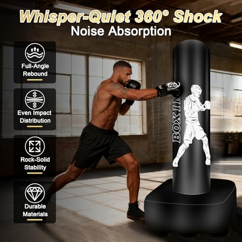 Freestanding Punching Bag for Adults, 70" Heavy Bag Inflatable Boxing Bag - color: White Athlete - Includes Accessories