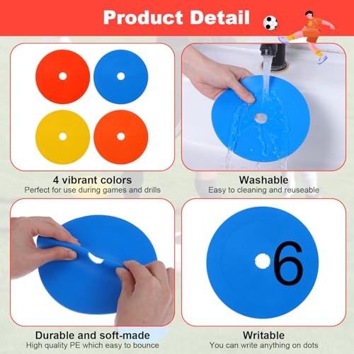 24 Packs 6 Inch Flat Cones, Spot Markers, Soccer Cones, Field Court Markers, Flat Discs, Soccer Training Equipment, Agility Practice, Football