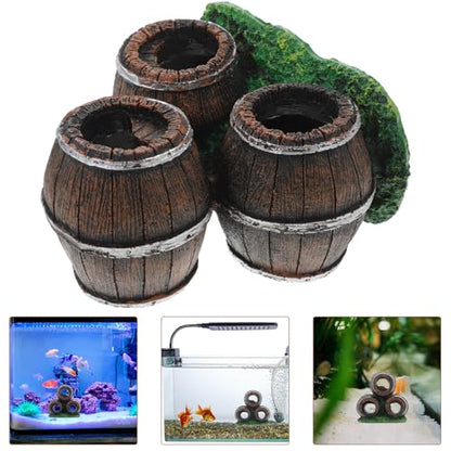 VICASKY Resin Aquarium Broken Barrel Décor Stacked Fish Tank Ornament Wear-Resistant Landscaping Hideout Shelter for Betta and Shrimp Habitat
