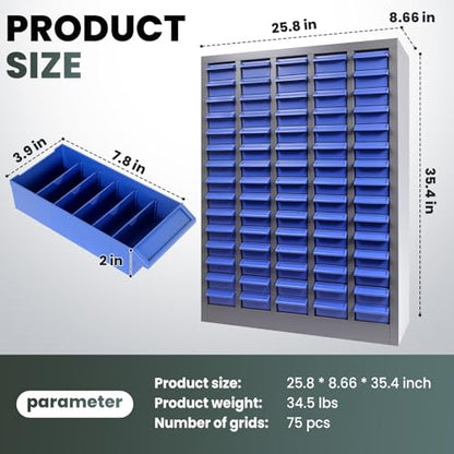 75-Drawer Nut and Bolt Organizer, Parts Cabinet No ssembly, with Labels & Adjustable Dividers, ABS Drawers, 860LBS, Alloy Steel Frame for Workshop Garage - size: 75-Drawer