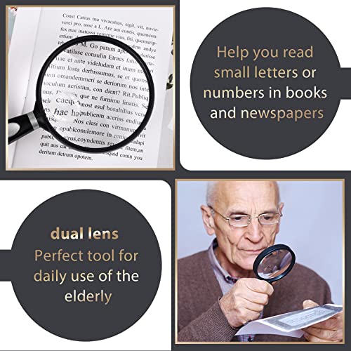 Handheld Reading Magnifier, 10X Magnifier, 75mm Shatterproof Lens, Non-Slip Handle for Adults Close Work, Seniors Reading and Nature Exploration, Hobby Observation(Silver)