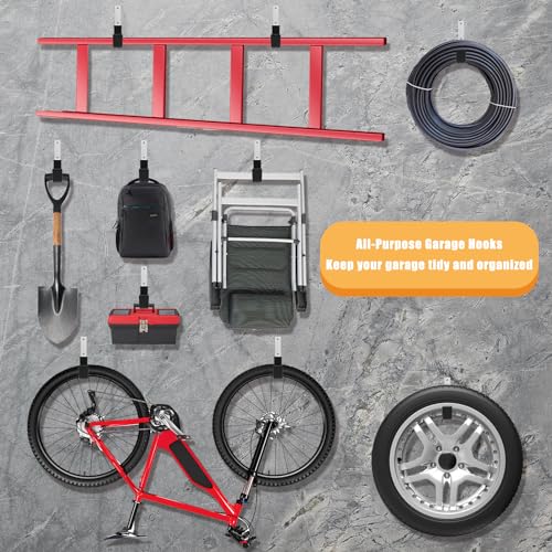 Heavy Duty Garage Utility Hooks, Wall Mount Ladder Hangers, 2S | Large J-shaped hangers for bicycles, hoses and tools; zinc-coated steel, PVC padding, 50 lb capacity, indoor/outdoor use. - size: 2 Small
