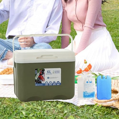 Menolana Camping Cooler, Ice Box Chest, for Freeze/Hot Food 6 L with Ice Pack Cold Storage Case for Yard Camping Beach Hiking Fishing - color: Green