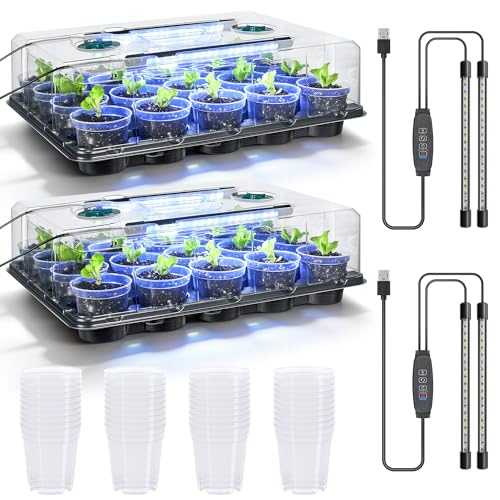 3 Inch Seed Starter Trays 2 Pack,20-Cell Seedling Starter Trays with Grow Light/Humidity Dome/3" Nursery Pots 40 Pcs,Planting Trays for Seedling,Plastic Germination Kit for Growing - size: 3 Inch, style: 2 Pack Tray+Pots+Dome+Grow Light
