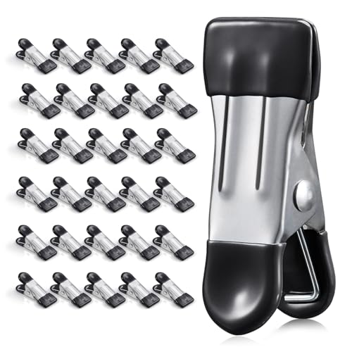 Clothes Pins Heavy Duty Out Door 30 Pack,Chip Clips 2.17 Inch, Bag Clips, Clothespins,Chip Clips Bag Clips Food Clips for Laundry, Bag Clips for Food Clips for Hanging Stainless Steel(Black) - color: Black