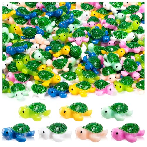 120PCS Mini Resin Turtles Miniature Sea Turtle Figurines, Cute Tiny Turtle Figures for Aquarium Decoration Birthday Party DIY Craft Fairy Garden Micro Landscape Decor Ornament (7 Colors)