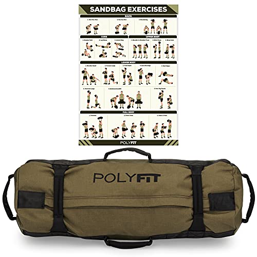 Polyfit Classic Sandbag - Workout Sandbag with 8 Gripping Handles - color: GREEN, size: Medium (30-75lbs)
