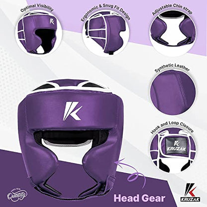 Kruzak Unisex Boxing Headgears - MMA Training, Adjustable Padded, Kara,Muay Thai Headgear, Kickboxing, Sparring, Martial Arts, Karate, Taekwondo MMA Body Equipment - color: Purple, size: Large-X-Large