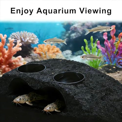 Aquarium Underground Tunnel Cave Natural Curve with Holes for Viewing, Fish Tank Decoration Hideout, for Cory Catfish, Shrimp, Loach and Pleco, Black