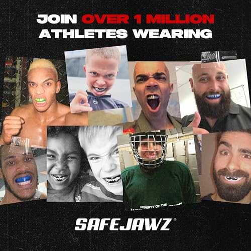 SAFEJAWZ Sports Mouth Guard Triple Layer Premium Protection with Shock-Cage | Adult 12+ Years, Black Mouthguard with Case, Easy Fit Remoldable, Anti Gag, Football, Boxing, Lacrosse, MMA, Contact Sports - color: Black