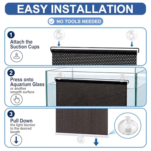 Aquarium Light Blocker Retractable Adjustable Fish Tank Light Blocker Black Mesh Curtain Aquarium Background Backdrop, Easy Installation with Suction Cups, 15.7 x 51 Inch