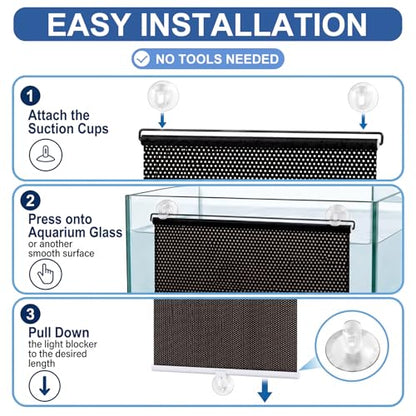 Aquarium Light Blocker Retractable Adjustable Fish Tank Light Blocker Black Mesh Curtain Aquarium Background Backdrop, Easy Installation with Suction Cups, 15.7 x 51 Inch