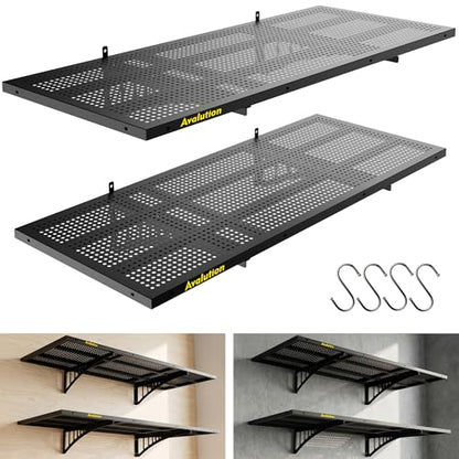 Avalution 2 Pack 1.64x4ft Garage Shelving Wall Mounted with Hooks,650lbs - size: 2 pack-1.64*4ft