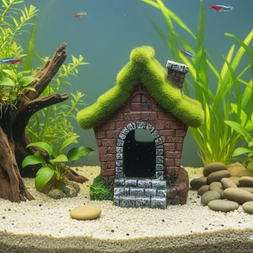 2pcs Fish House Aquarium Decoration Figurine Hide Cave Hut Micro Landscape Decor Fish Tank Ornaments for Garden Yard Bonsai