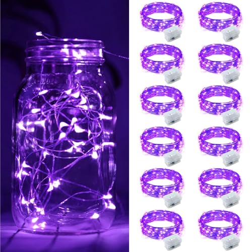 ZGWJ 12 Pack Fairy Lights Battery Operated, 7ft 20 Mini LED Fairy String Lights Silver Wire 3 Modes for DIY, Parties, Wedding, Bedroom, Halloween Christmas Decoration Purple - color: Purple, size: 12