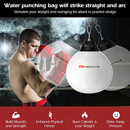 Goplus Water Aqua Bag, 21'' 180 Pound /18” 110 Pound Heavy Punching Bag with Adjustable Metal Chain, Water Injection Hose, Boxing Training Bag for Adults Fitness, MMA - color: White, size: 18”, 110LBS